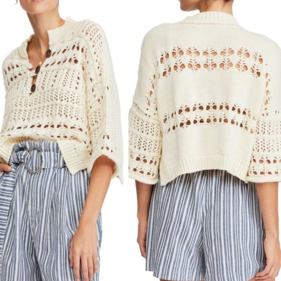 Free People Dreams Tonight Crop Sweater - Ivory - Picture 1 of 6